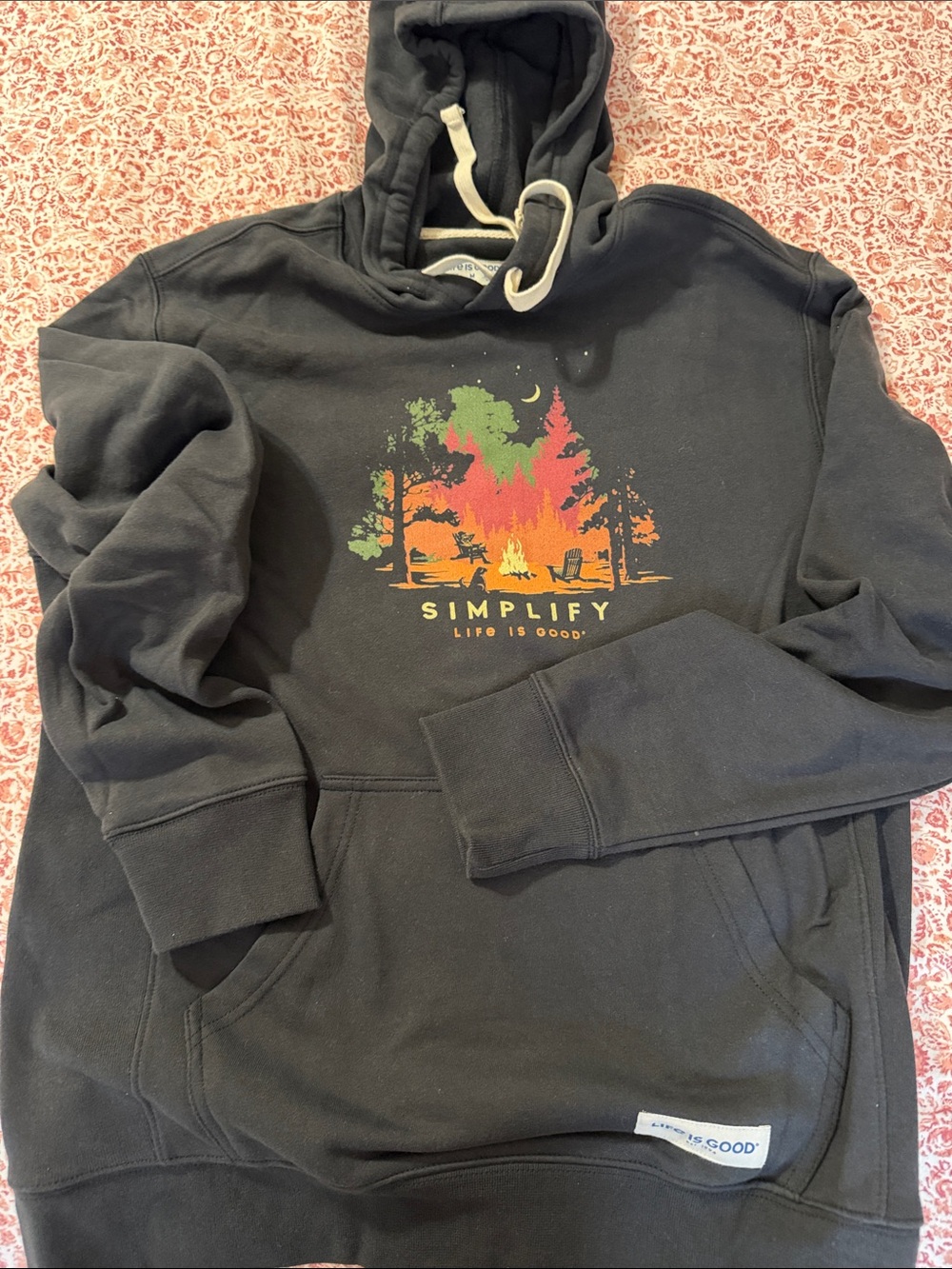 Life Is Good Crewneck Hoodie - Black with Green, Orange, Yellow Graphic